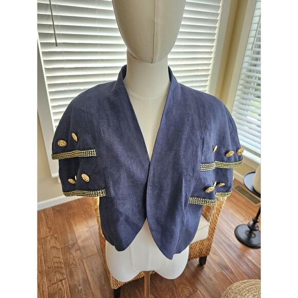 Vintage Charmade 100% Linen Open Blazer Jacket Women's Size 11/12 Coastal - Picture 1 of 10